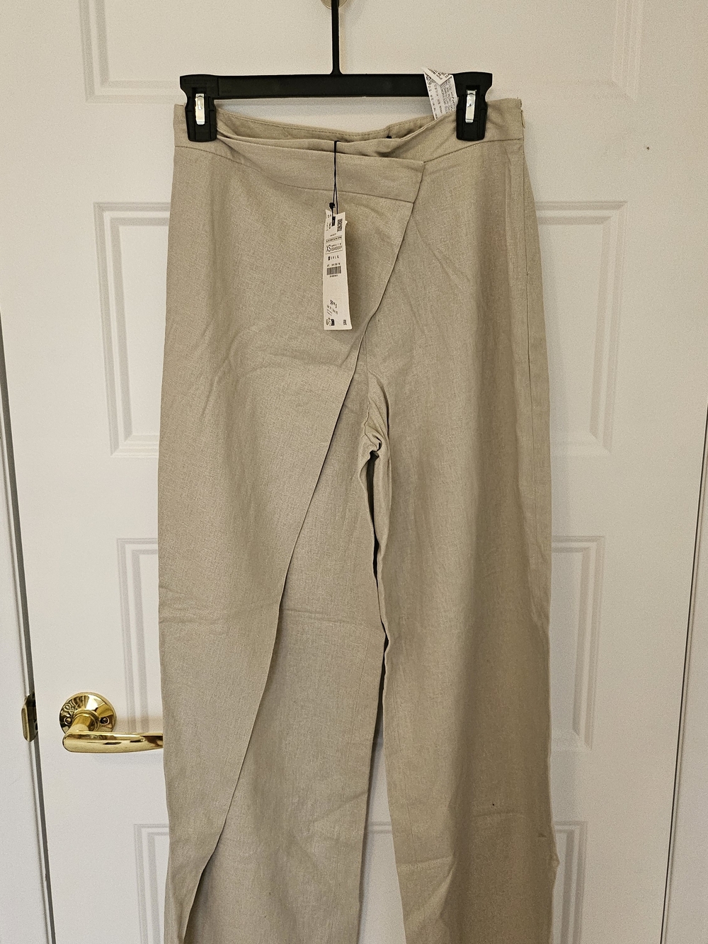 Zara Light Beige Linen Wide-Leg Trousers